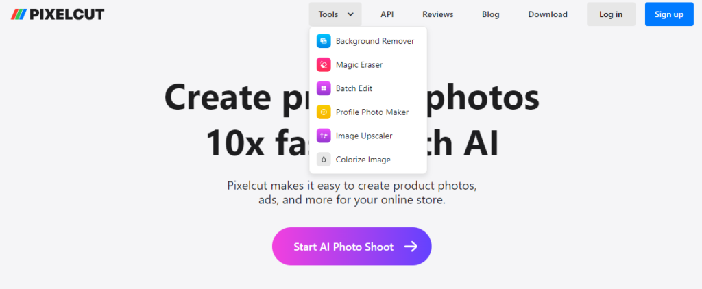 PixelCut header navigation