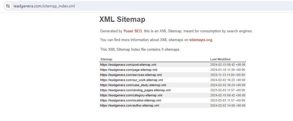 XML sitemap example