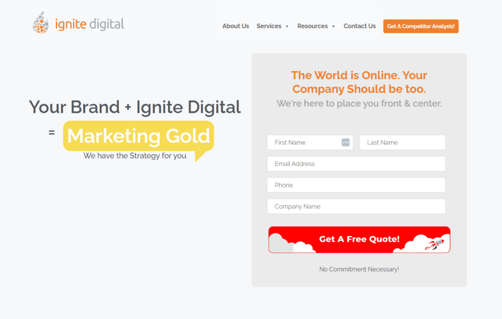 ignite digital homepage