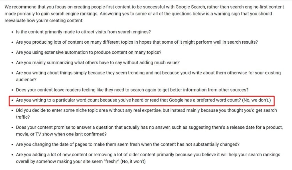 Google Helpful Content guidelines screenshot