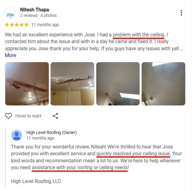 using keywords in GBP reviews