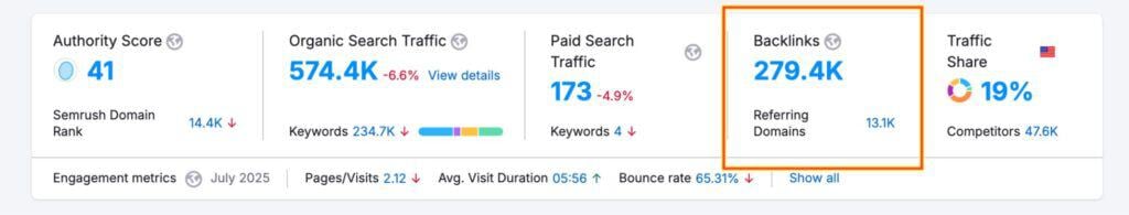 backlinks semrush screenshot