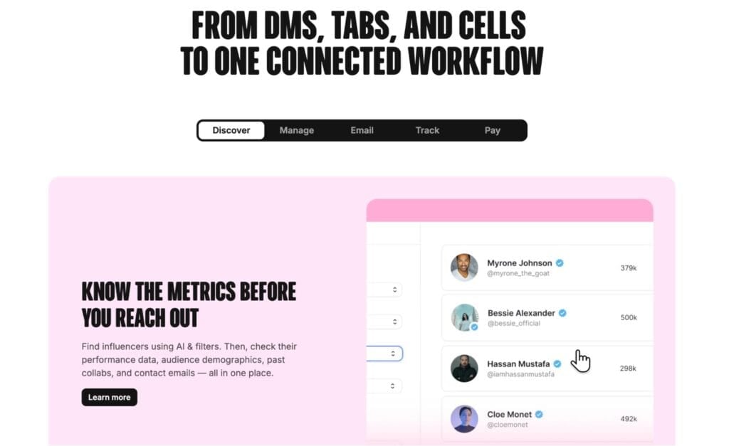 Modash below the fold website design