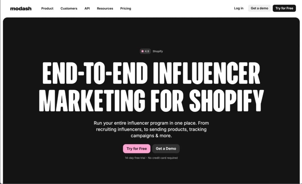 modash homepage screenshot