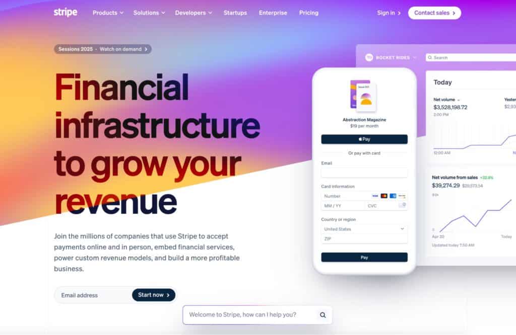 Stripe homepage screenshot